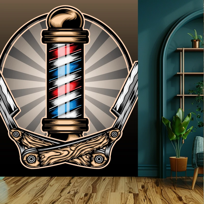 کاغذ دیواری طرح آرایشگاه مردانه مدل تیغ اصلاح  کد KF591