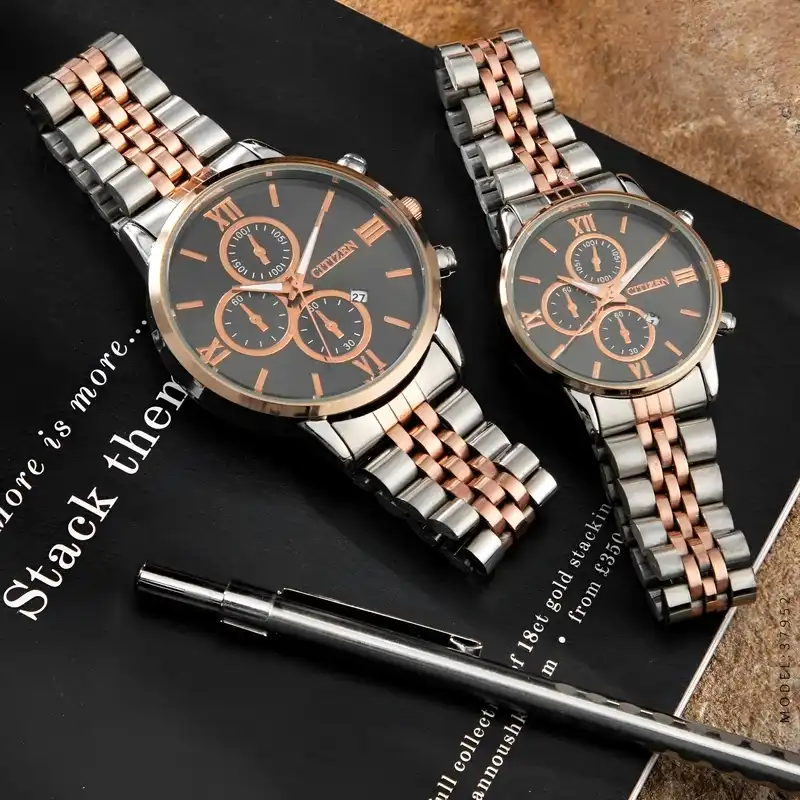 ست ساعت مچی عقربه ای زنانه و مردانه مدل استیل کد cit02