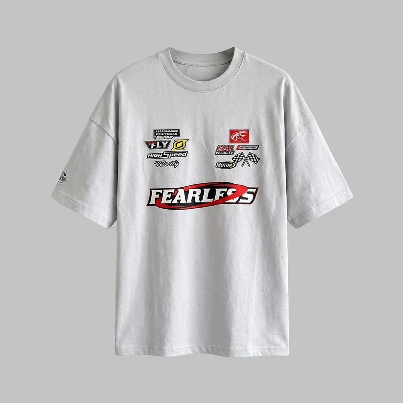 تی‌شرت اورسایز آستین سه ربع یقه گرد مردانه مدل چاپدار طرح FEARLESS کد M105
