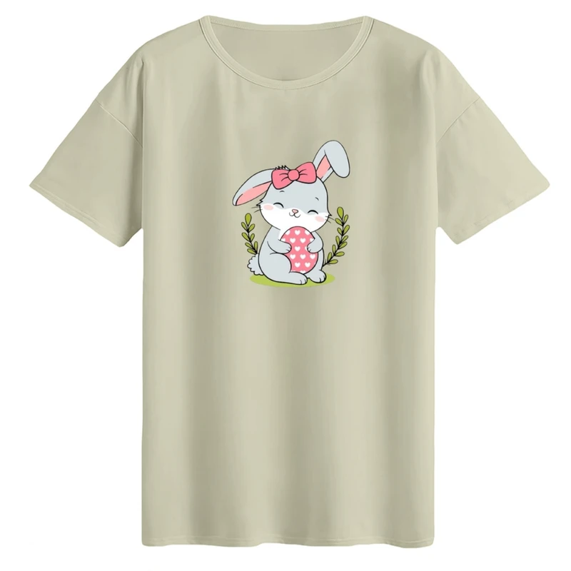 تی‌شرت لانگ آستین کوتاه زنانه مدل خرگوش کد03 رنگ کرم