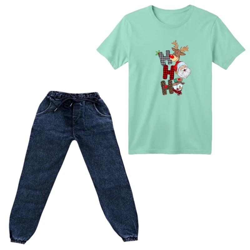 ست تی‌شرت آستین کوتاه و شلوار پسرانه مدل گوزن کریسمس کد 21 