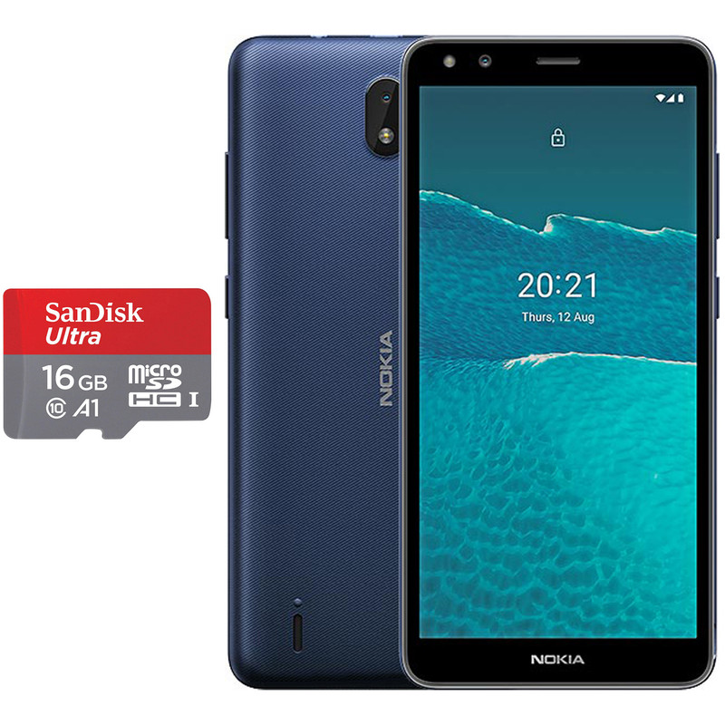 گوشی موبایل نوکیا مدل C1 2nd Edition 2021 دوسیم کارت ظرفیت 16 گیگابایت و رم 1 گیگابایت به‌همراه کارت حافظه‌ microSDHC سن دیسک مدل A1 ظرفیت 16 گیگابایت