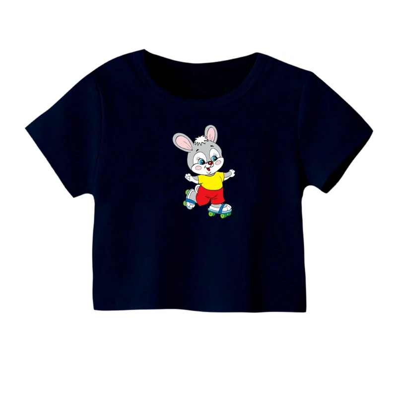 کراپ‌ تی‌شرت آستین کوتاه زنانه مدل اسکیت سوار کد06