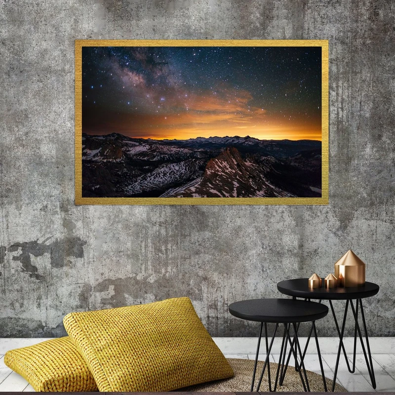 تابلو بکلیت طرح منظره غروب و آسمان شب مدل قاب شاسی T-S8347