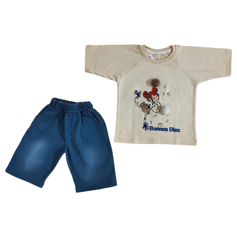 ست تی‌شرت آستین کوتاه و شلوارک دخترانه مدل 1367593