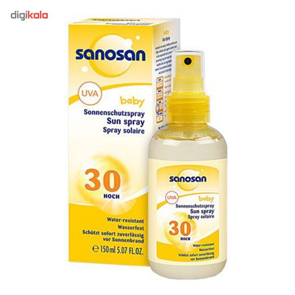 اسپری ضد آفتاب کودک سانوسان مدل Baby Sun Spray Spf30 حجم 150 میلی لیتر