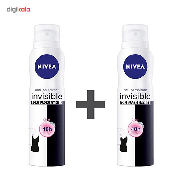 پک اسپری ضد تعریق زنانه نیوآ مدل Invisible Black And White حجم 150 میلی لیتر- بسته 2 عددی