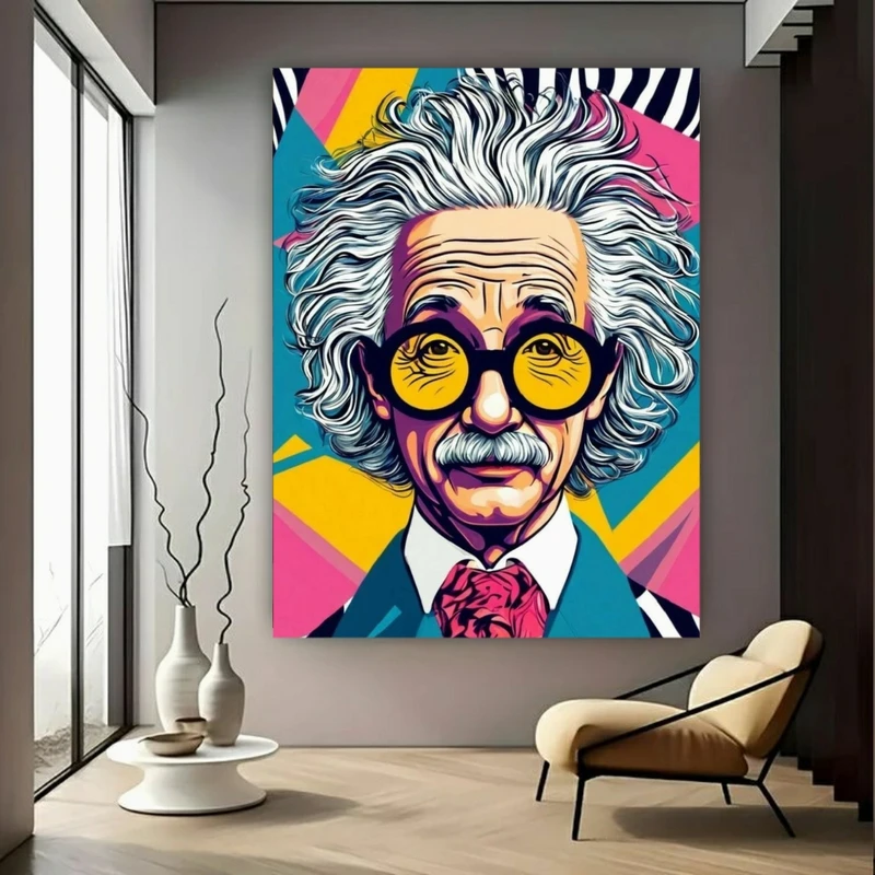 پوستر پارچه ای طرح مخمل کاریکاتور رنگارنگ مدل آلبرت انشتین کد FP106462