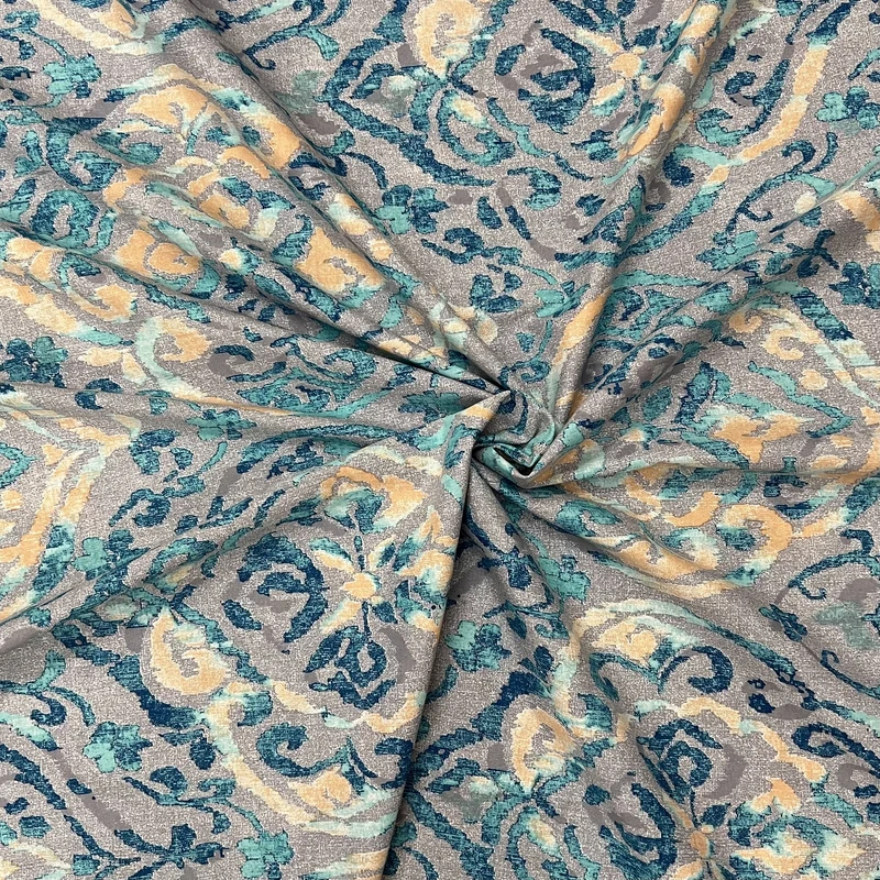 پارچه ملحفه عرض 2 متر مدل نساجی طوبی طرح ترنج  رنگ سبز آبی