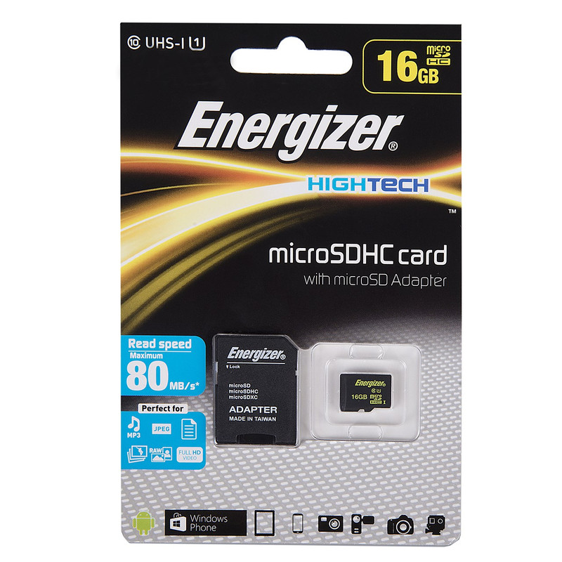کارت حافظه microSDHC انرجایزر مدل Hightech کلاس 10 استاندارد UHS-I U1 سرعت 80MBps همراه با آداپتور SD ظرفیت 16 گیگابایت