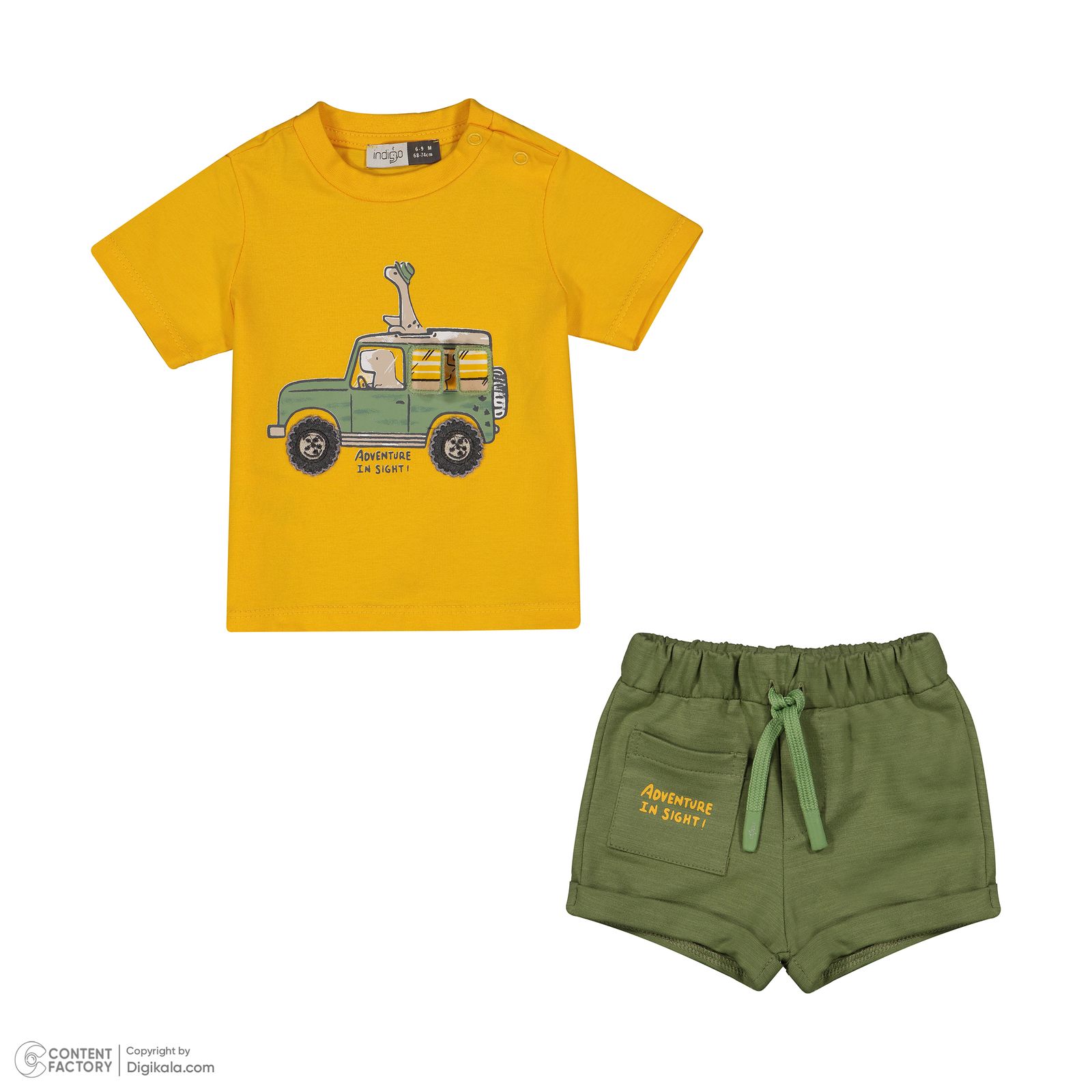 ست تی شرت و شلوارک نوزادی پسرانه ایندیگو مدل 13215 رنگ زرد -  - 2