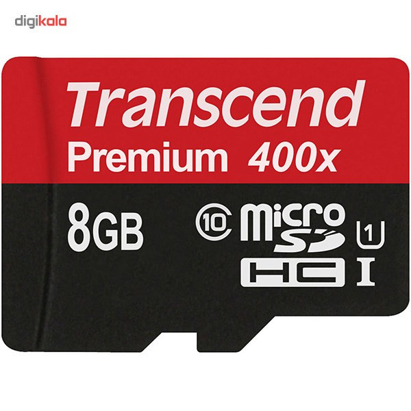 کارت حافظه microSDHC ترنسند مدل Premium کلاس 10 استاندارد UHS-I U1 سرعت 60MBps 400X همراه با آداپتور SD ظرفیت 8 گیگابایت