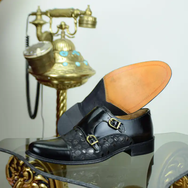 کفش مردانه کرمانی مدل تمام چرم طبیعی کد 381 رنگ مشکی