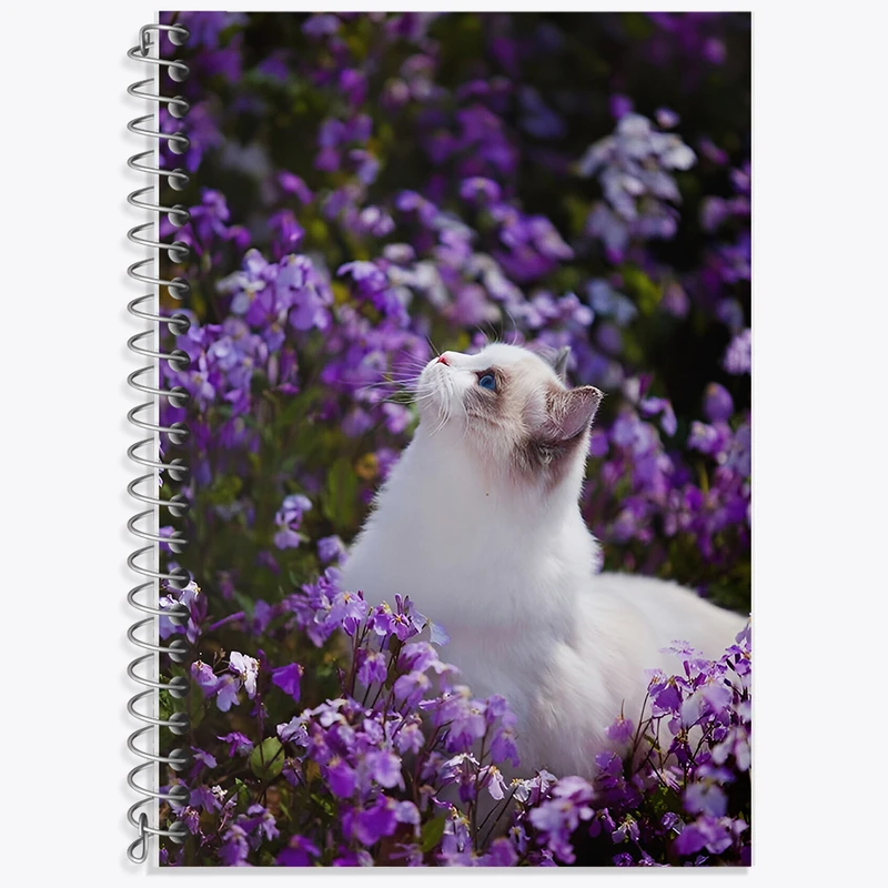 دفتر زبان 50 برگ خندالو مدل دو خط طرح گربه و گل بنفش کد F7287