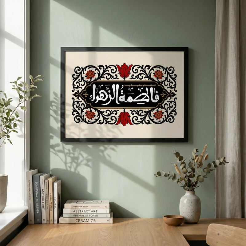 تابلو طرح السلام علیک یا فاطمه الزهراء مدل G13983 فریم مشکی