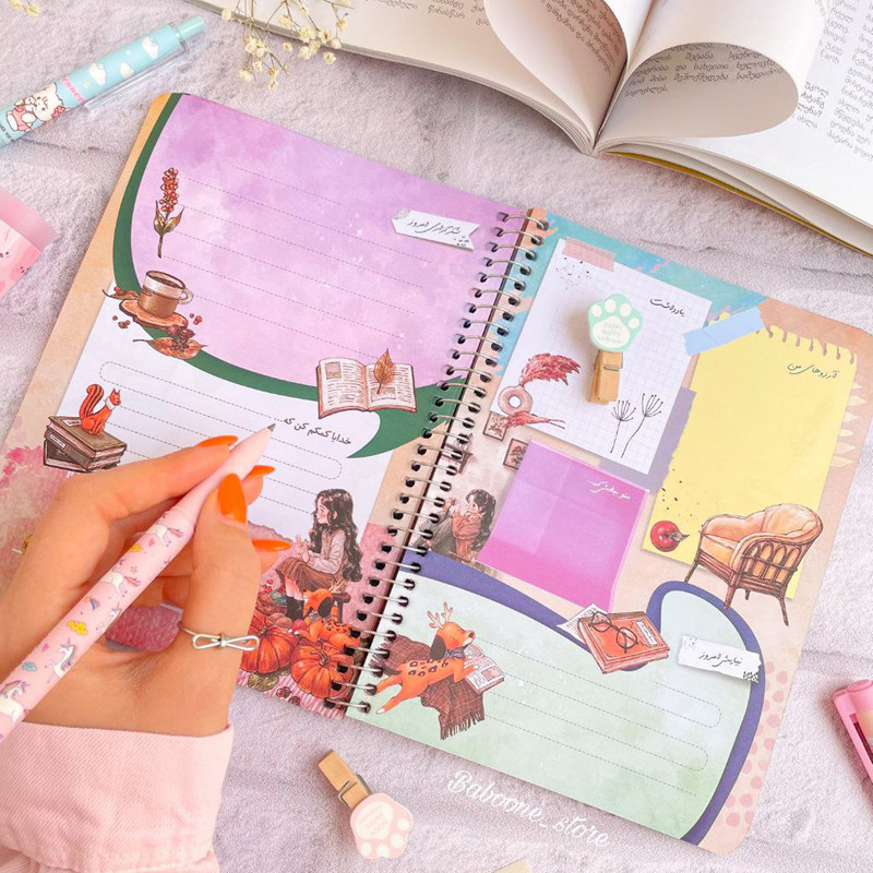 دفتر شکرگزاری 80 برگ سویل طرح دختر و میز تحریر کد 7008