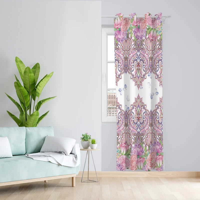 پرده طرح گل و پروانه مدل مخمل پانچی کد L 432 Z سایز 140x200 سانتی متر