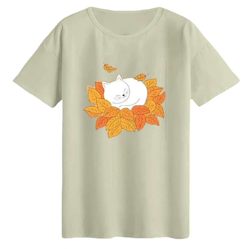 تی‌شرت لانگ آستین کوتاه زنانه مدل گربه پاییزی