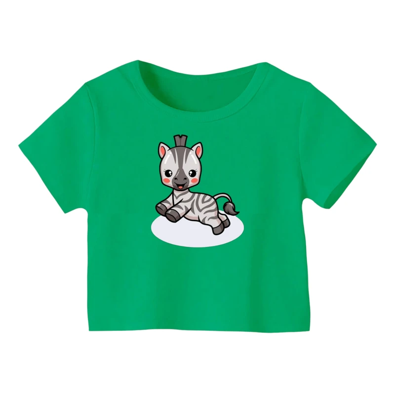 کراپ‌ تی‌شرت آستین کوتاه زنانه مدل گورخر کد 01