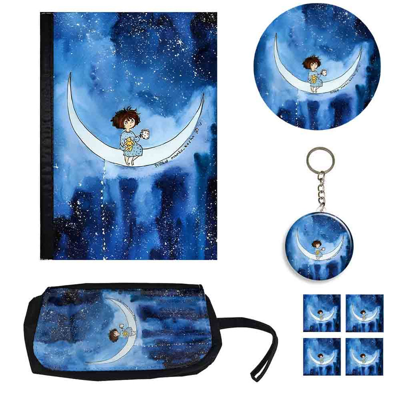 ست لوازم التحریر طرح دختر و ماه مینیمال کد 1 بسته 8 عددي