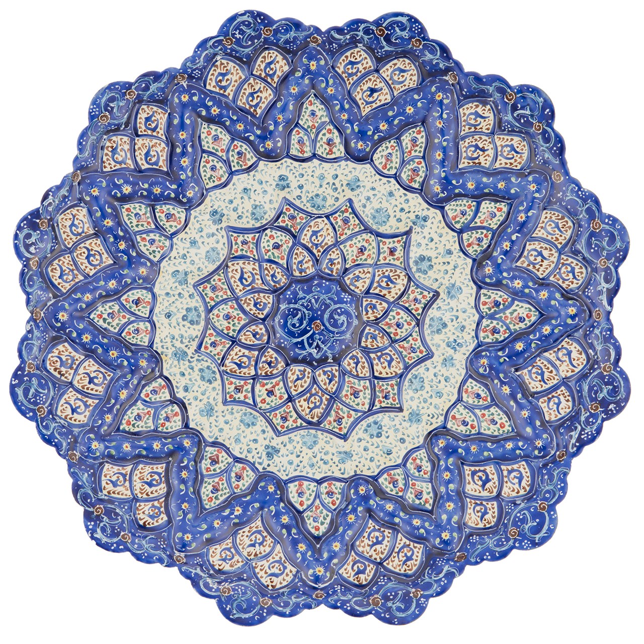 بشقاب مسی میناکاری شده اثر شیرازی طرح 4 قطر 20 سانتی متر