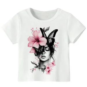تی‌شرت آستین کوتاه دخترانه مدل W127 طرح دختر و گل