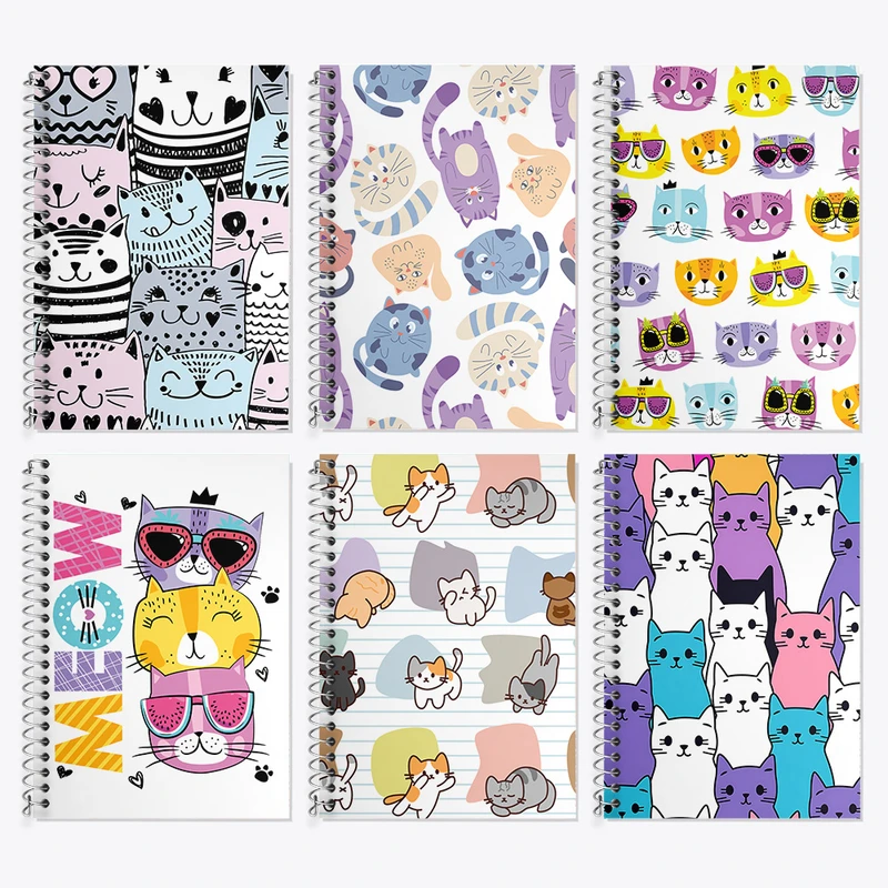 دفتر زبان 50 برگ خندالو مدل دو خط طرح گربه کیوت کد 116 مجموعه 6 عددی