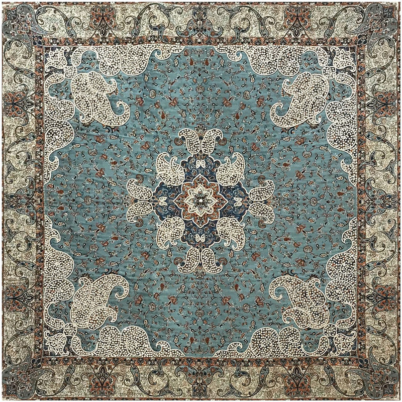 رومیزی ترمه ابریشمی سرمه دوزی خانه ترمه ایران طرح گلستان 202413 سایز 97 × 97