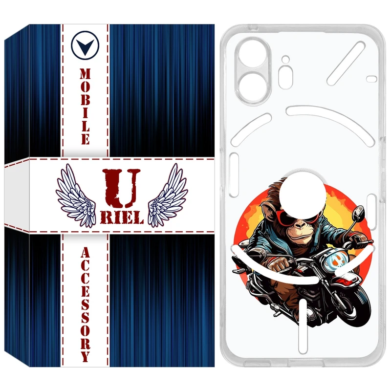 کاور یوریل مدل Clear کد 32 طرح میمون موتورسوار مناسب برای گوشی موبایل ناتینگ فون 2