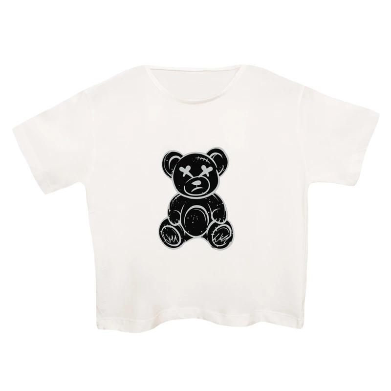 کراپ‌تی شرت آستین کوتاه زنانه مدل خرس عروسکی کد 2