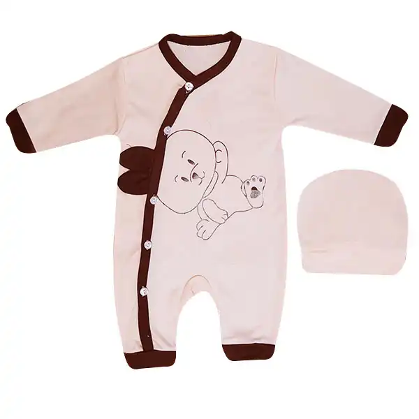 ست سرهمی و کلاه نوزادی مدل Misha کد G5 رنگ گلبهی