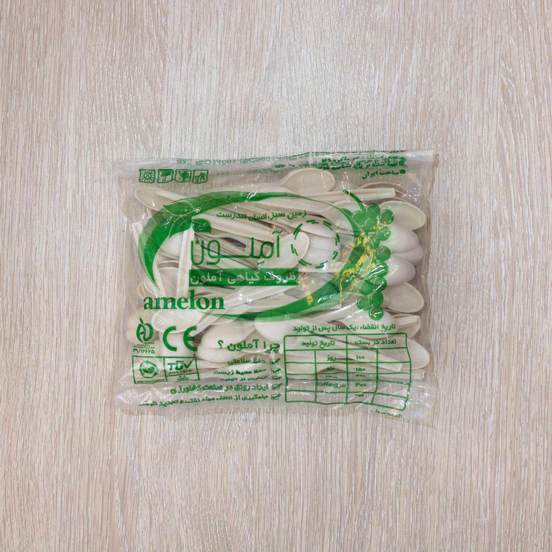 قاشق یکبار مصرف آملون مدل چای خوری گیاهی بسته 100 عددی