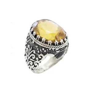 انگشتر نقره مردانه مدل سیترین معدنی کد 28692
