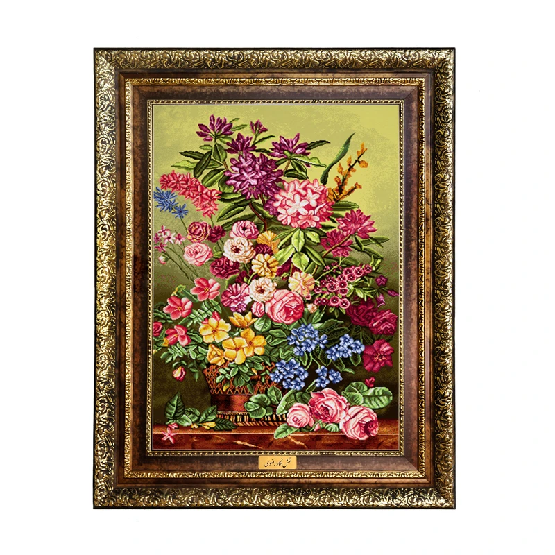 تابلو فرش ماشینی نقش نگار رضوی طرح گل کد 2441H