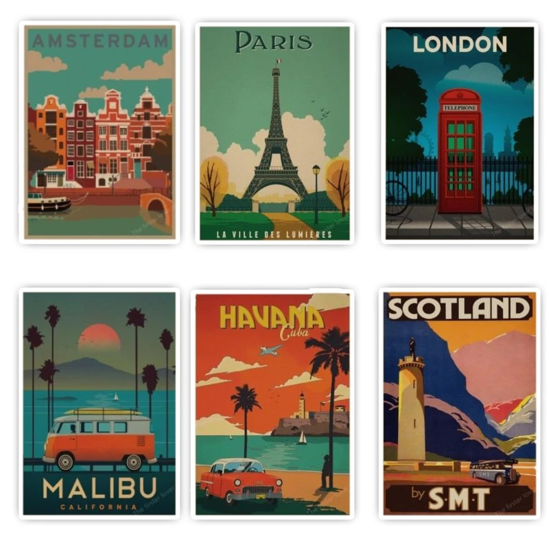 استیکر لپ تاپ و موبایل گوفی طرح شهر های توریستی مدل City Poster 1 مجموعه 6 عددی