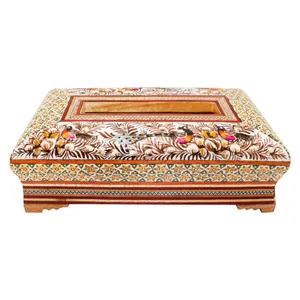 جعبه دستمال کاغذی صنایع دستی فاخر مدل ممتاز طرح گل و مرغ برجسته Br26138