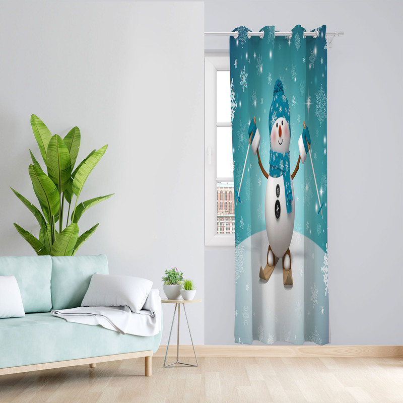  پرده مدل اتاق کودک مخمل پانچی طرح آدم برفی کد 2122 سایز 140x280 سانتی متر