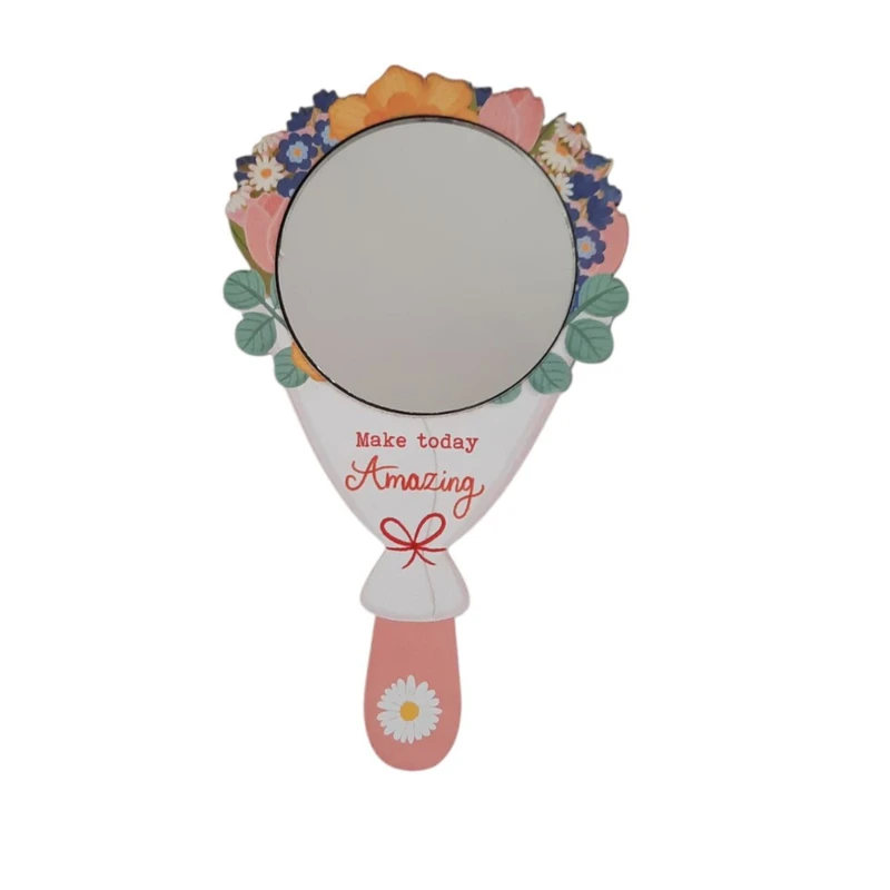 آینه آرایشی دسته‌دار مدل گل روز زن کد mn543