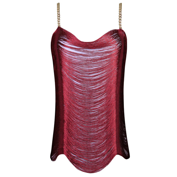 لباس خواب زنانه ماییلدا مدل ریش ریش کد 4709-3002 رنگ زرشکی