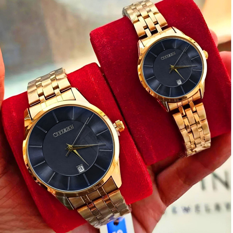 ست ساعت مچی عقربه‌ای زنانه و مردانه مدل کوارتز خطی کد 09