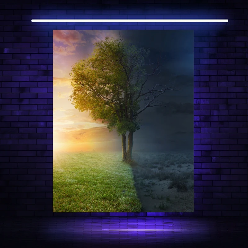 تابلو بوم مخمل بلک لایت طرح درخت مرگ و زندگی مدل دیپ کد BK23270