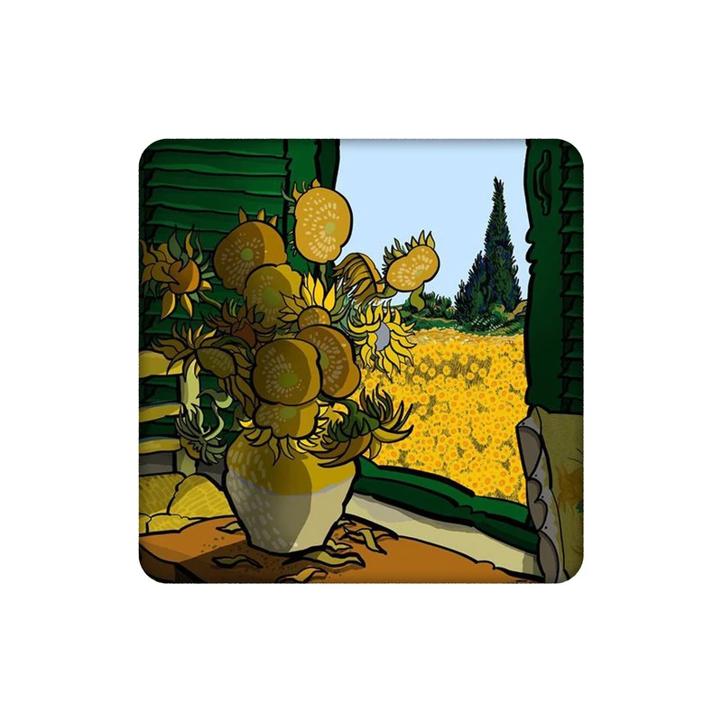 زیرلیوانی طرح گل های آفتاب گردان ونگوگ کد 1989993