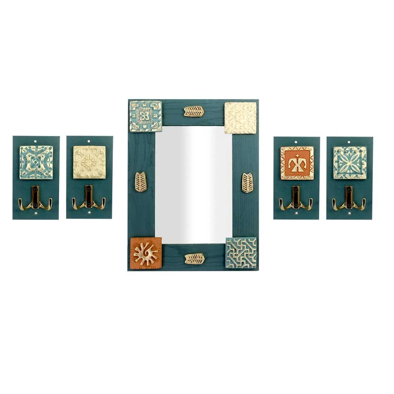 آویز لباس به همراه آینه مدل کاشی مجموعه 5 عددی