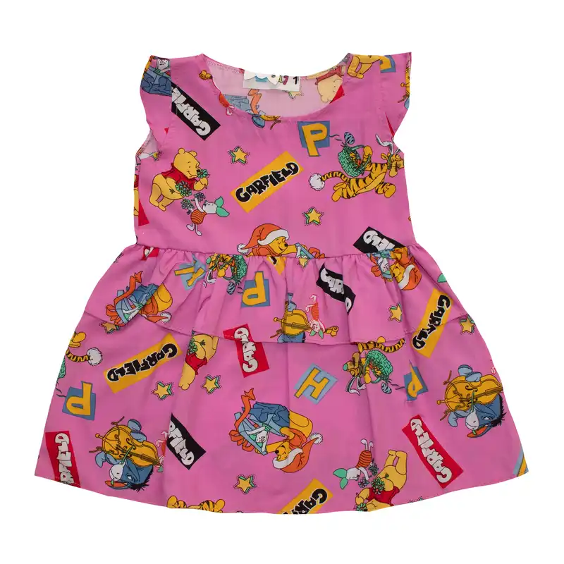پیراهن دخترانه مدل فانتزی پاندا و گارفیلد رنگ صورتی