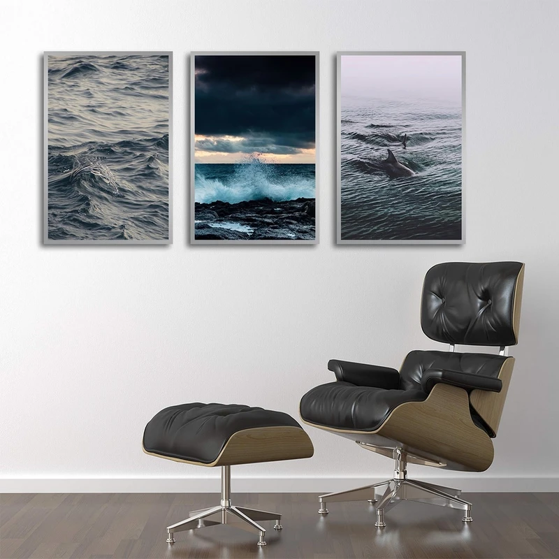 تابلو بکلیت طرح منظره دریا و کوسه مدل SI-2767 مجموعه 3 عددی