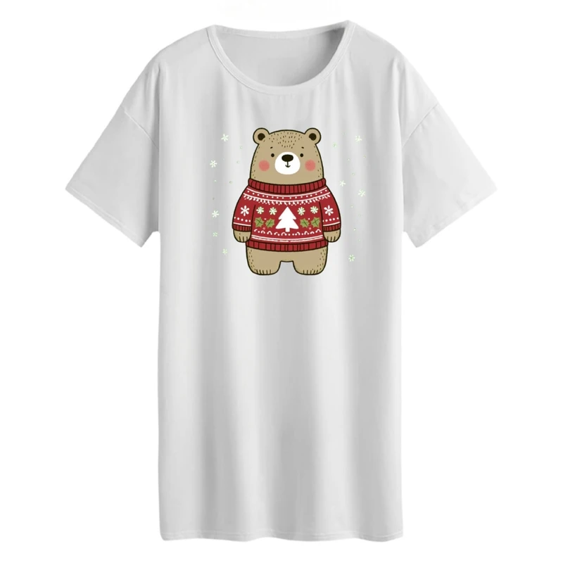 تی شرت لانگ زنانه مدل خرس زمستونی