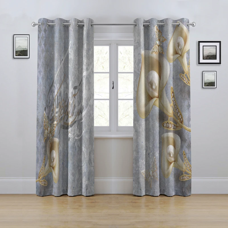 پرده مدل پانچی طرح گل و شعر نستعلیق سایز 280x145 سانتی متر