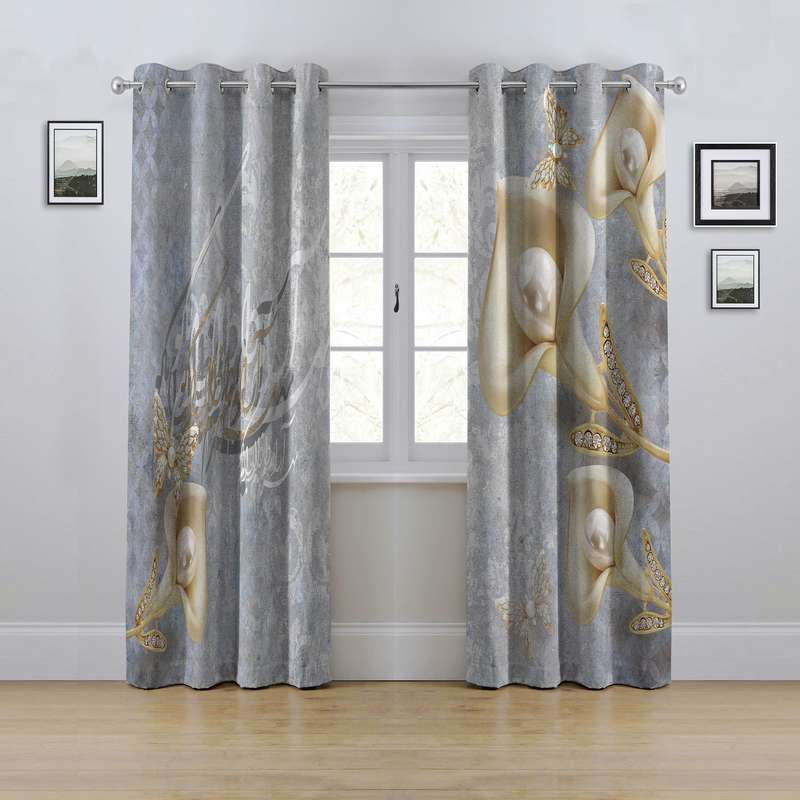پرده مدل پانچی طرح گل و شعر نستعلیق سایز 280x145 سانتی متر