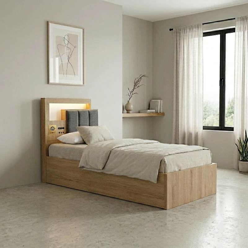 تخت‌خواب ملامینه یک نفره آریا میز مدل الماس سایز 90 * 200 سانتی‌متر