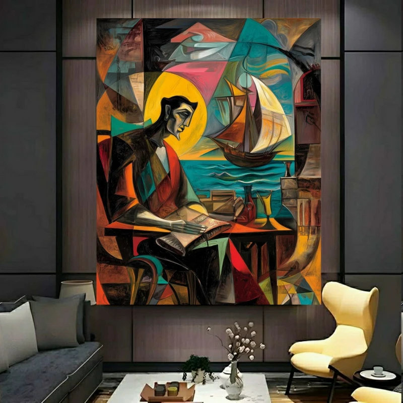 پوستر طرح مرد نویسنده مدل قایق و دریا کد PY600